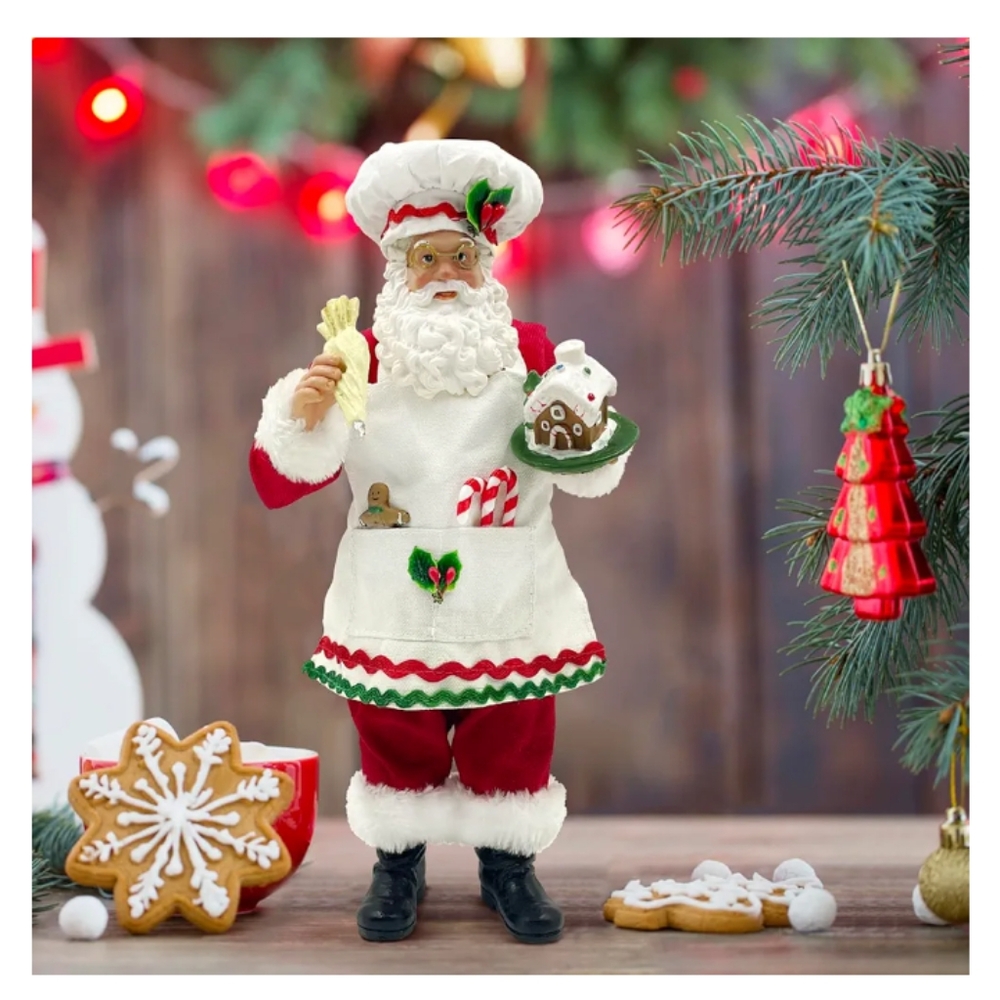 CHEF SANTA RESIN STATUE CHRISTMAS ORNAMENT 11" tall.